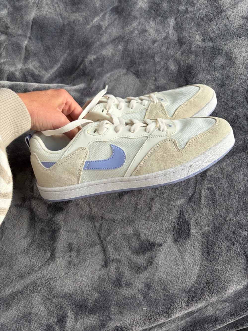 Cream and Light Lavender Low-Top Sneakers